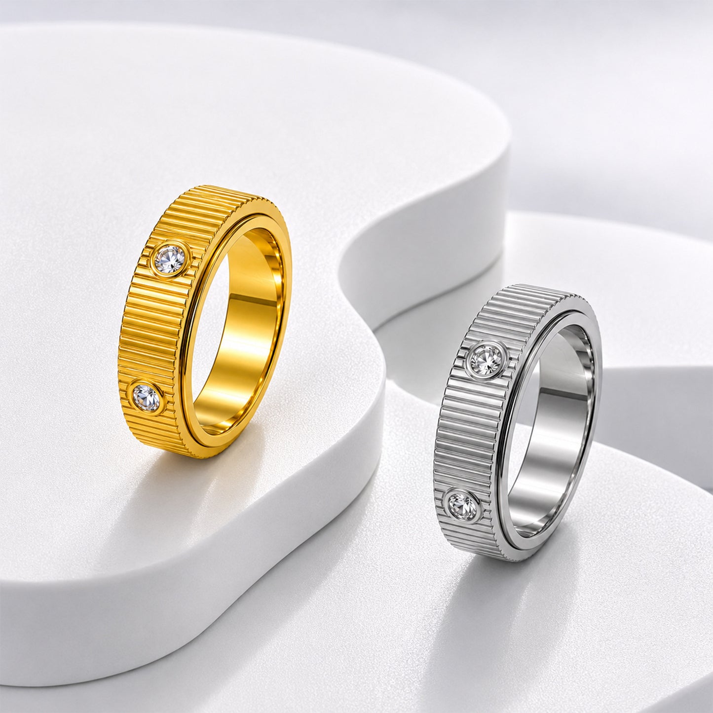 Planderful Premium Rotatable Zircon Ring Stainless Steel Unisex Gear Design For Couples Gift
