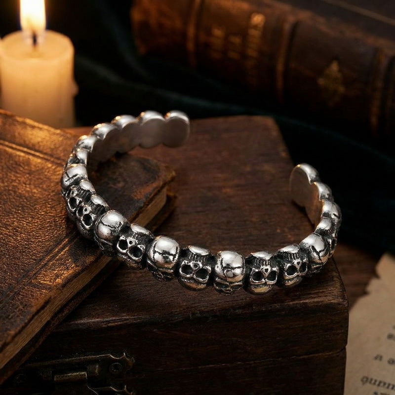 Gothic Ghost Head Bracelet – Punk Style Dark Skull 9mm Stainless Steel Men's Bracelet