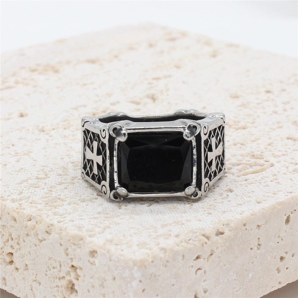 Planderful Zircon Cross Ring Titanium Steel Unisex Protection Jewelry for Him Bold Everyday