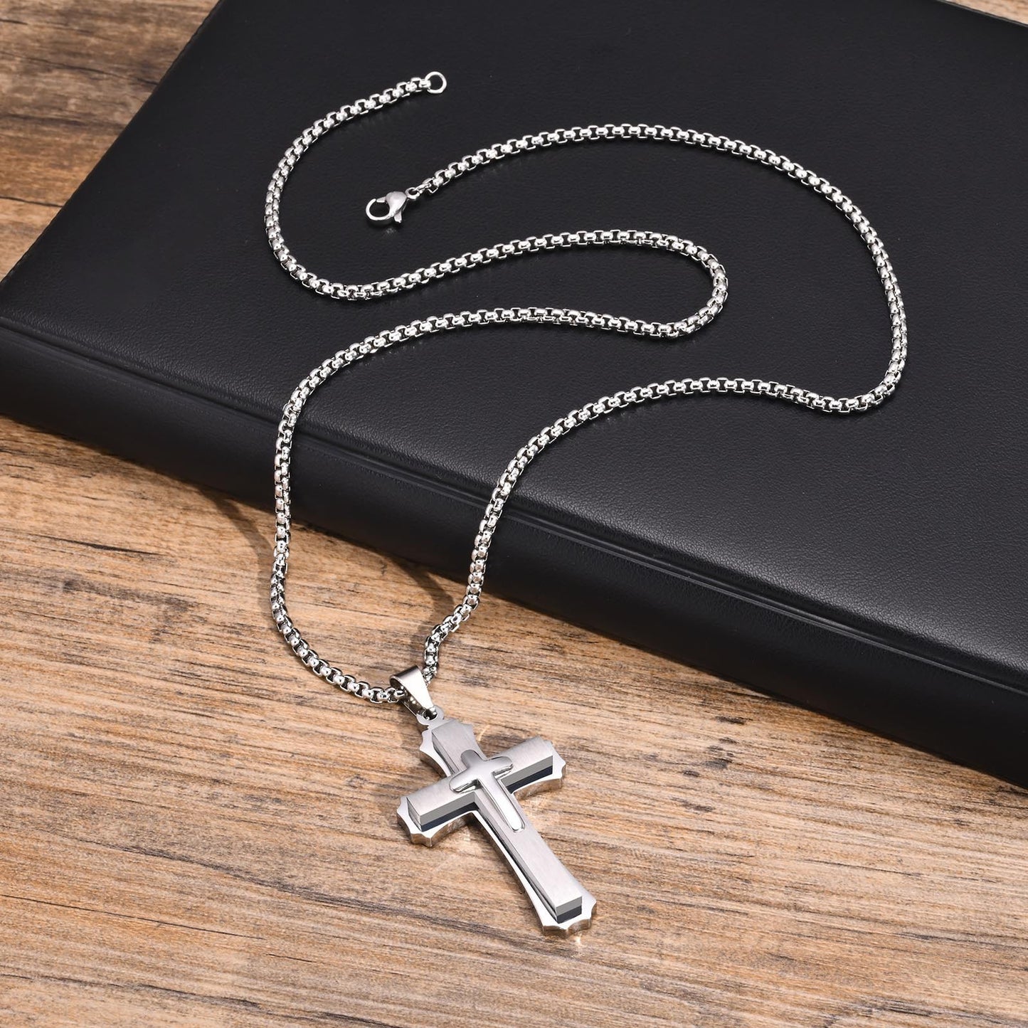 Jewelry European And American Accessories Stainless Steel Three Layer Cross Pendant Necklace For Men