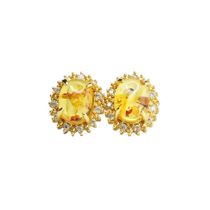 Amber Floral Halo Stud Earrings