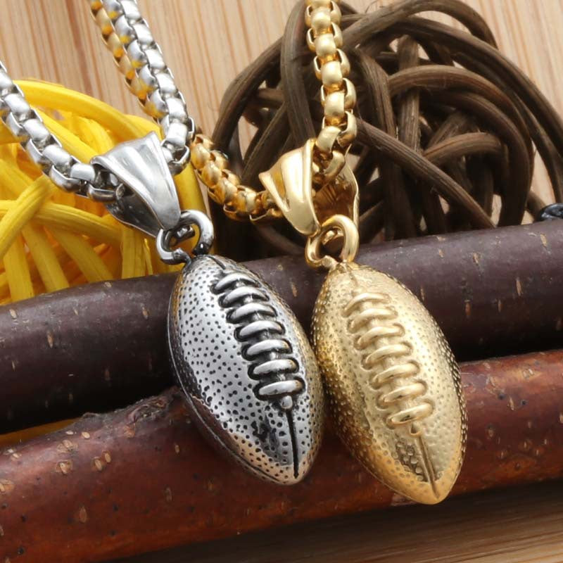 Hiphop European and American Titanium Steel Football Pendant Necklace for Men
