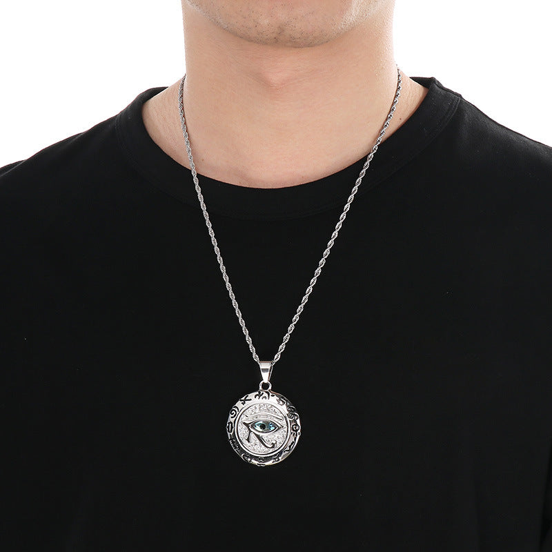 Planderful Men's Eye of Horus Pendant Titanium Necklace