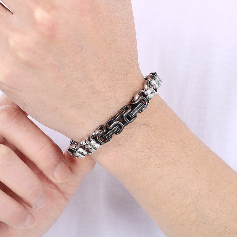 Hand-Spliced O-Chain Byzantine Festival Chain Two-Color Titanium Steel Men's Bracelet