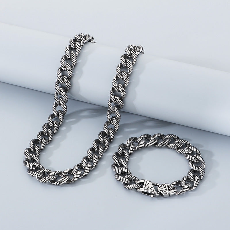 European Fashion Buckle Bracelet Cuban Chain Set For Men