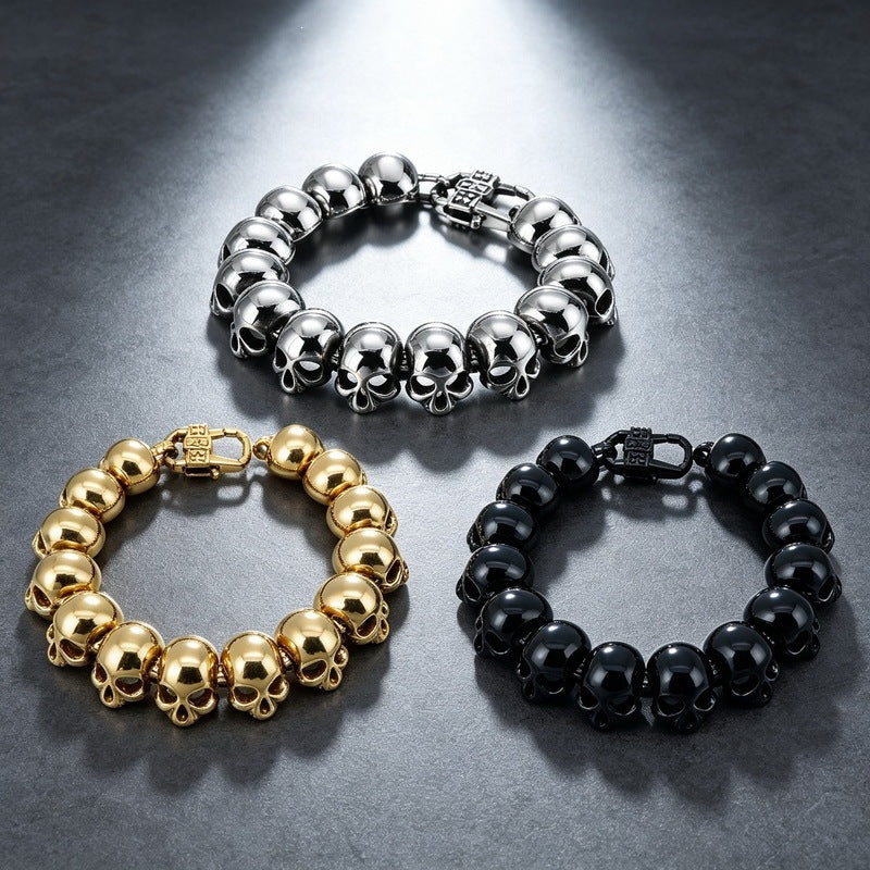 Punk Style Goth Ghost Head Bracelet Hip Hop Rock Three-Dimensional Skull Vacuum Plated