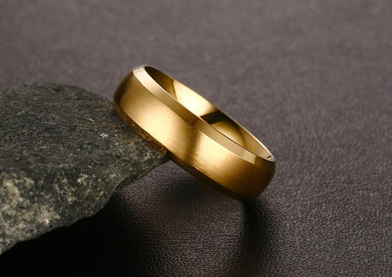 Glossy Ring 6mm Blue Gold Black Titanium Steel Ring Wholesale