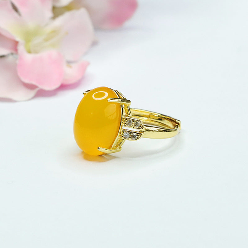 Yellow Chalcedony Zircon Sterling Silver Ring with Adjustable Opening