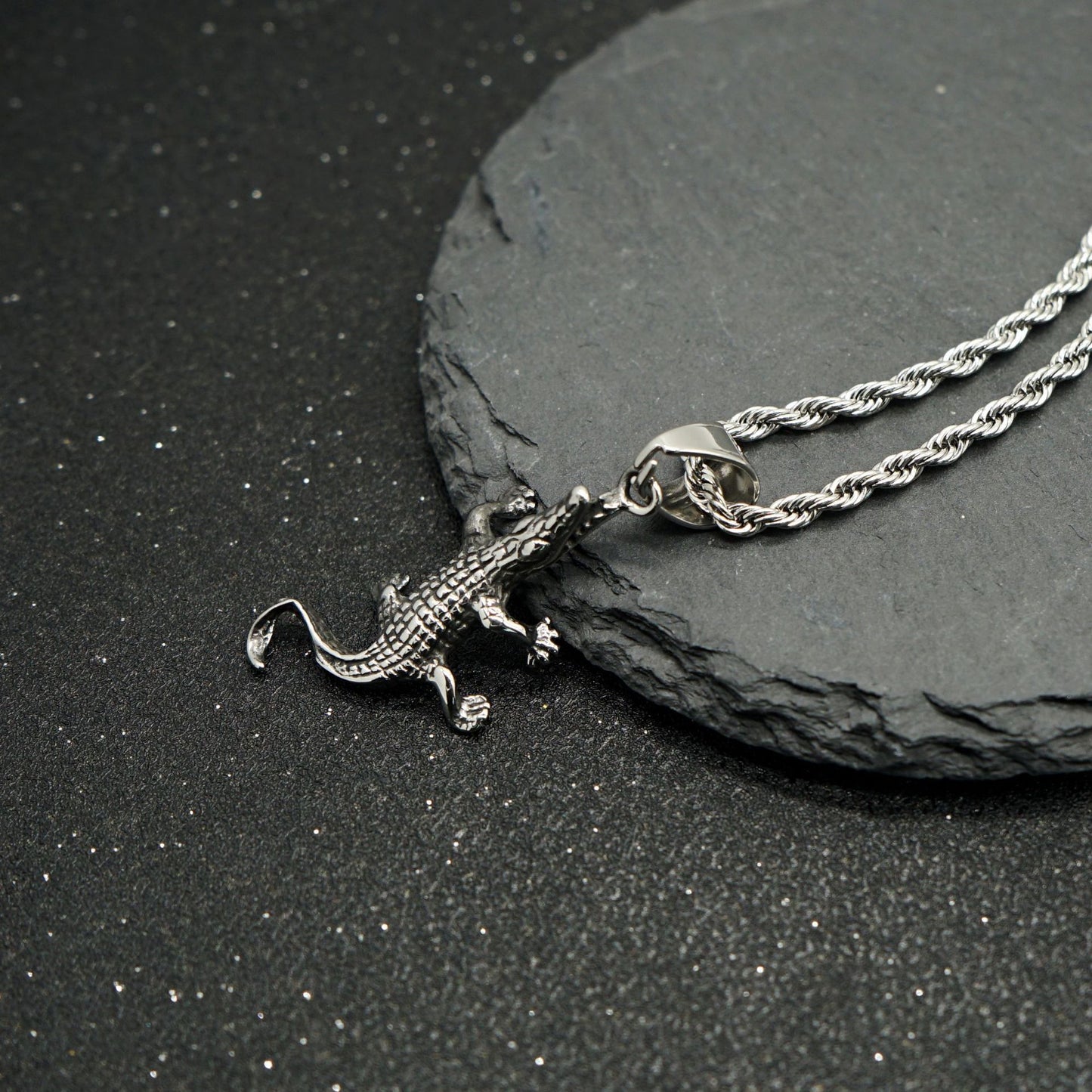 Steel Necklace Statement Punk Crocodile Pendant
