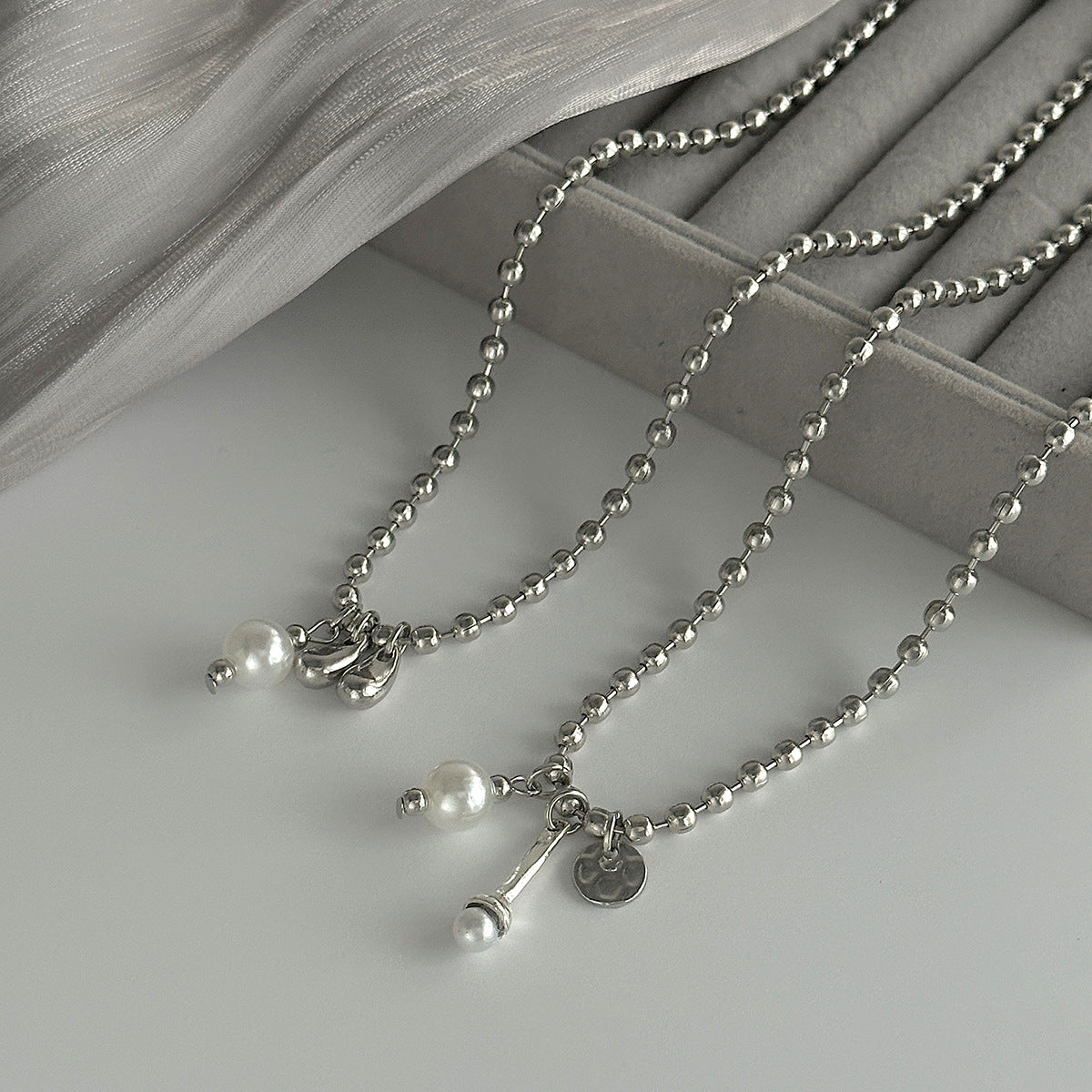 Pearl Teardrop Double-Layer Long Necklace