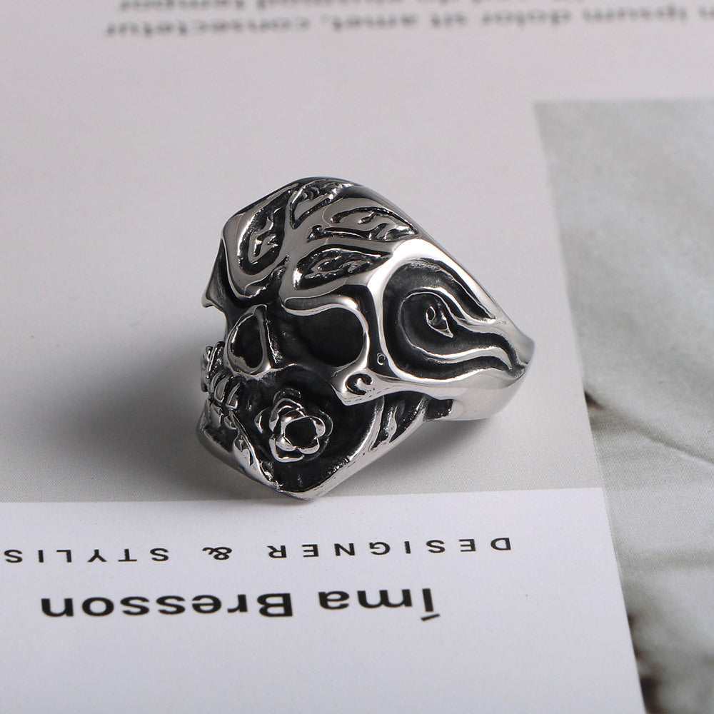 Titanium Steel Skull Ring for Men - Fashionable Ghost Face Design