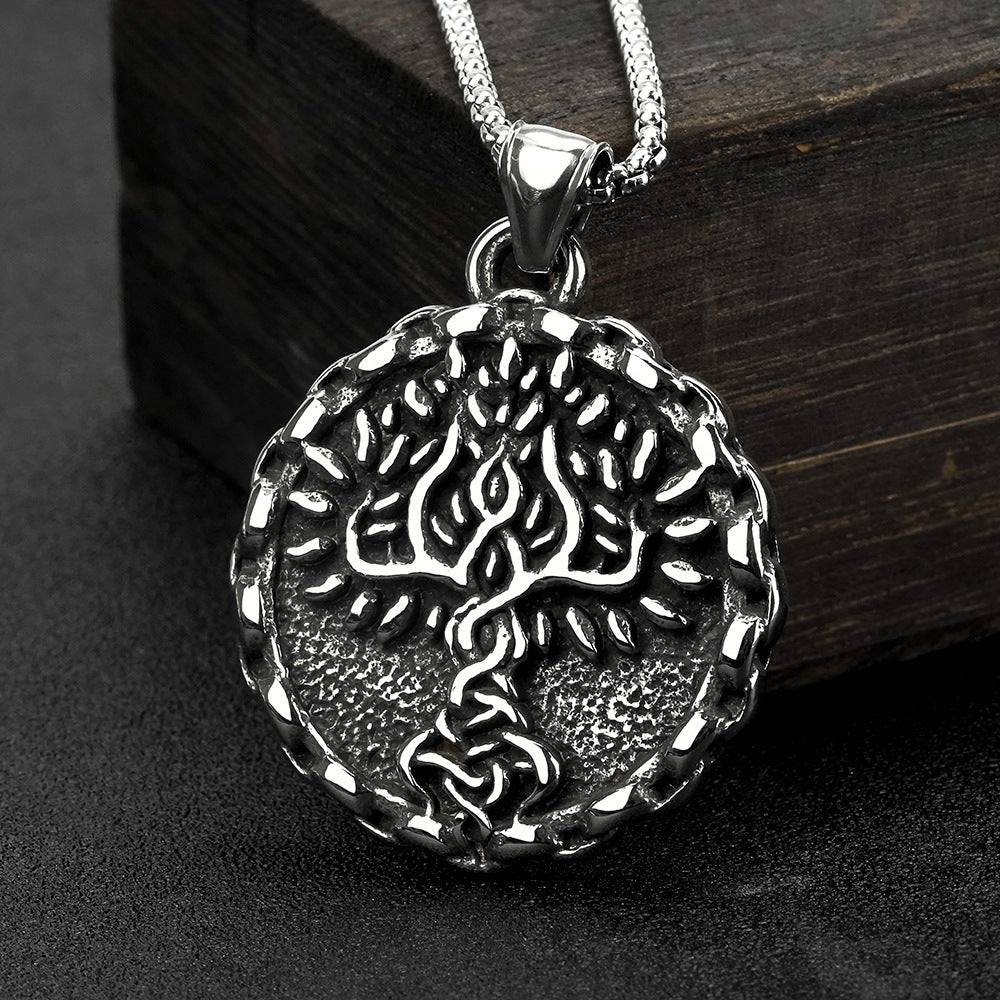 Nordic Retro Stainless Steel Men's Viking Tree Necklace
