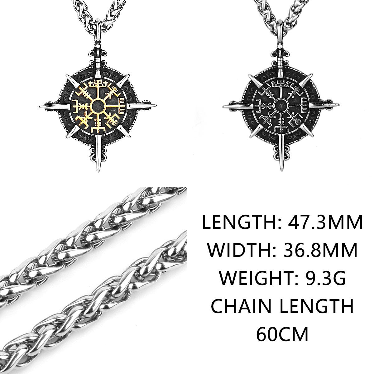 1. Planderful Viking Compass Pendant Stainless Steel Necklace For Men Norse Rune Jewelry Gift