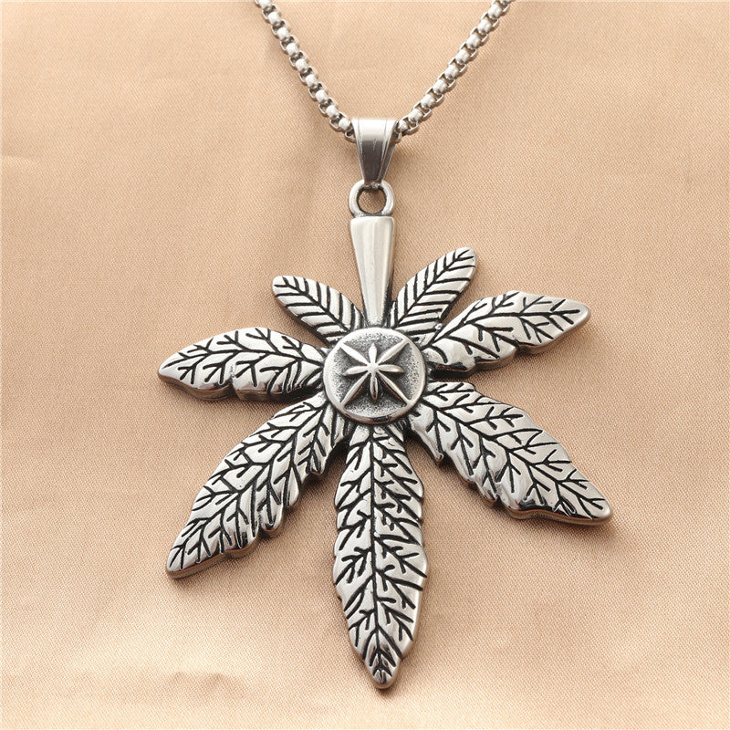 Personalized Punk Titanium Steel Maple Leaf Pendant Necklace for Men - Retro Trendy Design