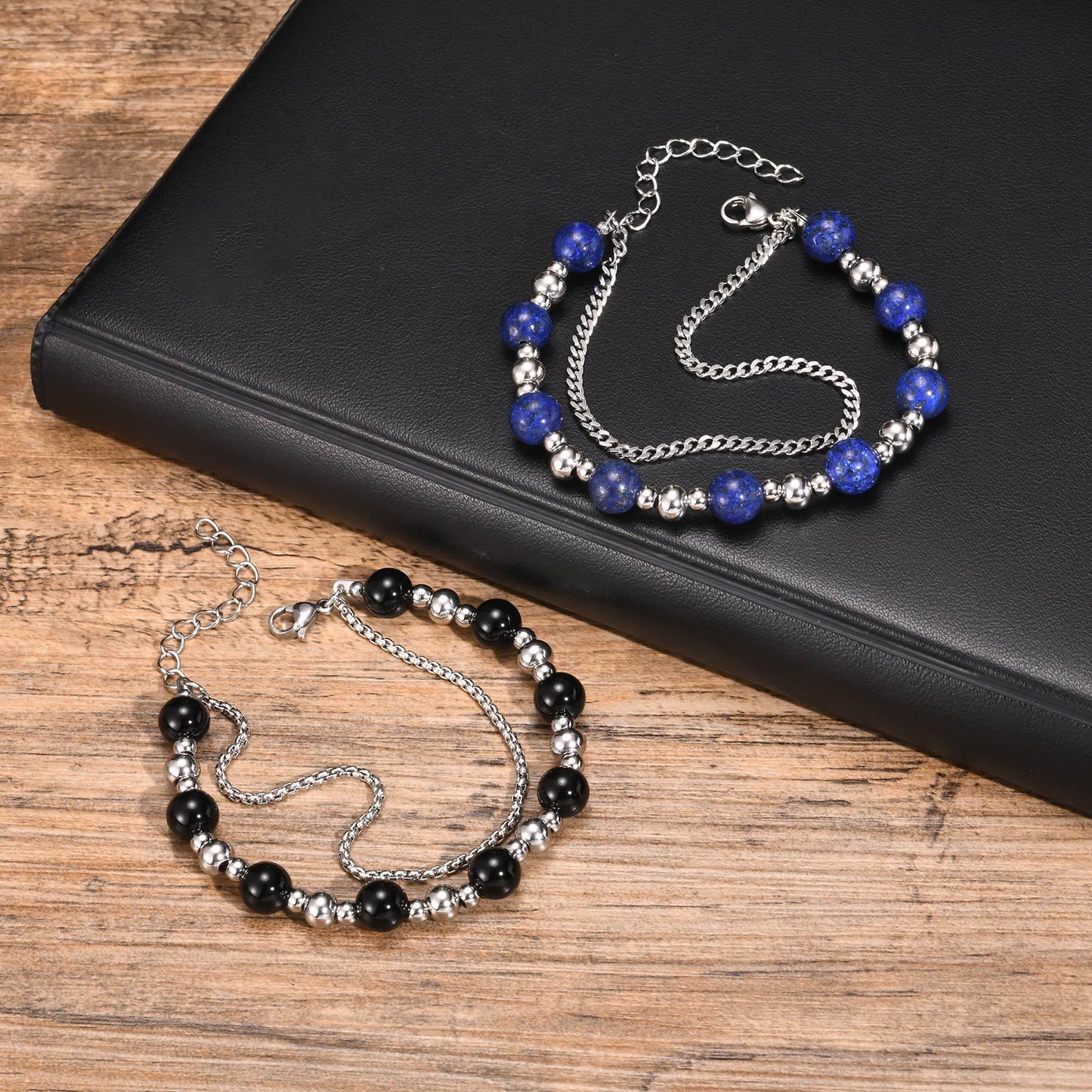 Stainless Steel Grinding Agate Lazuli Beaded Bracelet for Men