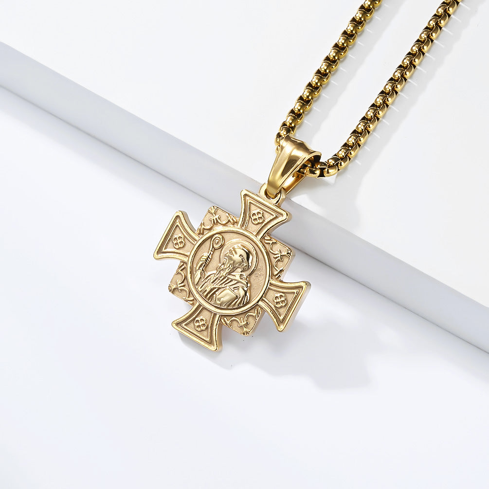 Planderful Saint Benedict Exorcist Titanium Cross Necklace For Unisex Protection Pendant