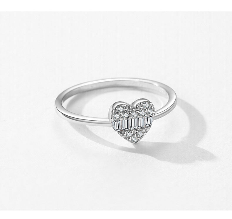 925 Sterling Silver Sugar-Cube Heart Zircon Ring