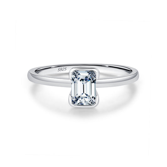 S925 Sterling Silver Emerald-Cut Moissanite Ring