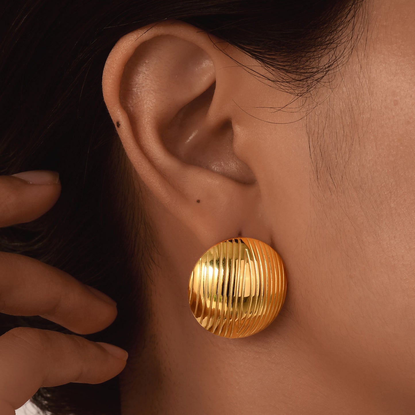 Jewelry Stainless Steel Striped Stud Earrings Pleated Fashion