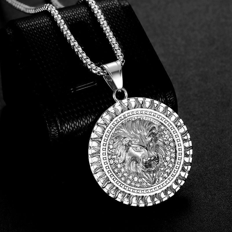 Gold-Plated Stainless Steel Necklace - Statement Lion Head