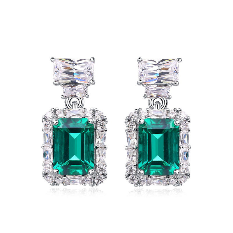 S925 Sterling Silver Lab-Grown Emerald Signature Stud Earrings