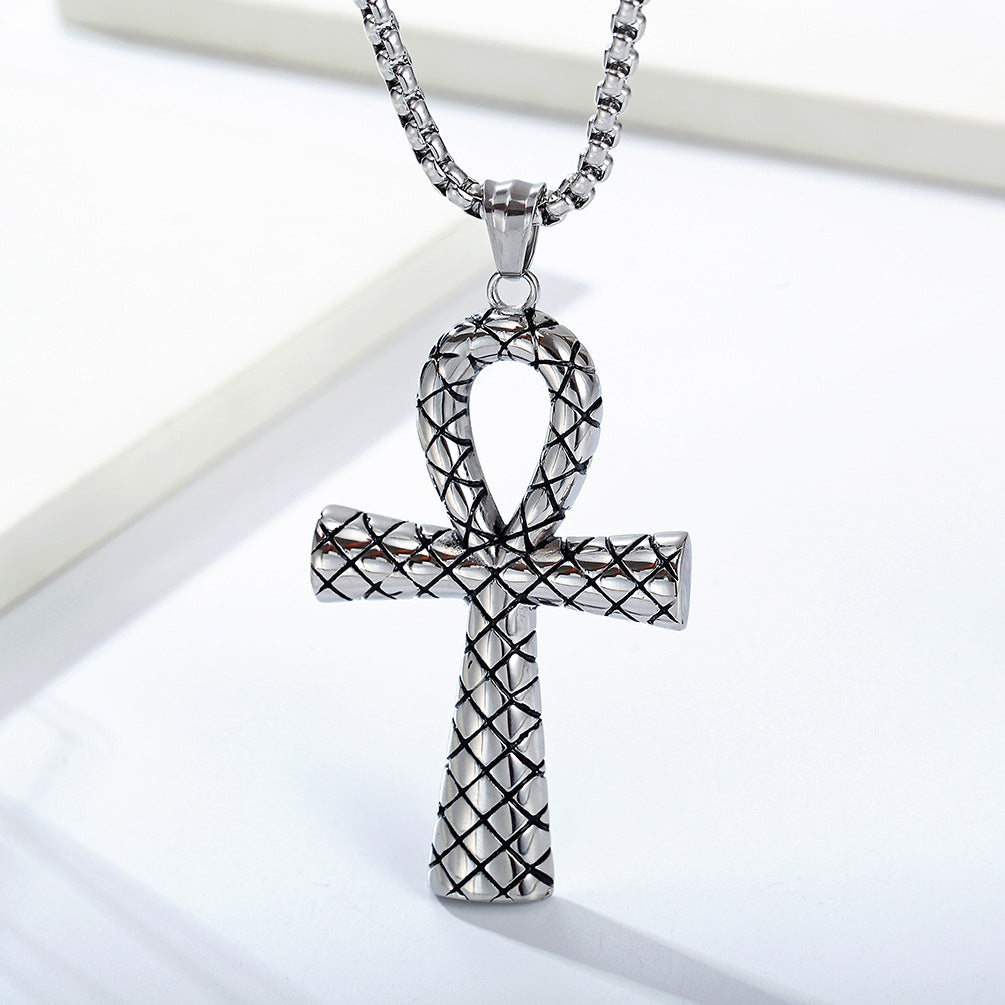 Ankh Cross Necklace Titanium Steel Pendant For Men By Planderful Everyday Genie Hip Hop Retro Style