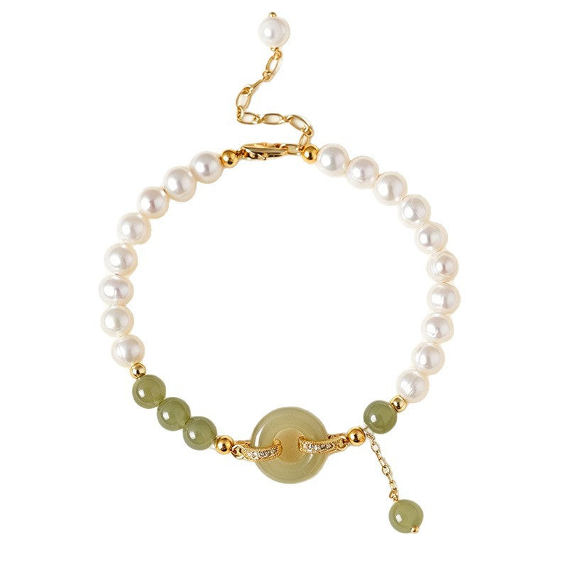 Hetian Jade & Freshwater Pearl Peace Buckle Set