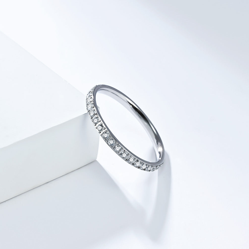 Planderful Titanium Zircon Ring For Women 2mm Inlay Gypsy Star Band Fashionable High End Jewelry