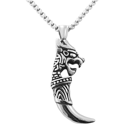 Personalized Titanium Steel Lion Fangs Pendant Necklace - Retro Punk Style for Men