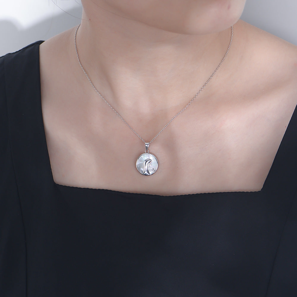 S925 Silver Natural White Shell Religious Prayer Necklace Virgin Mary Portrait Pendant