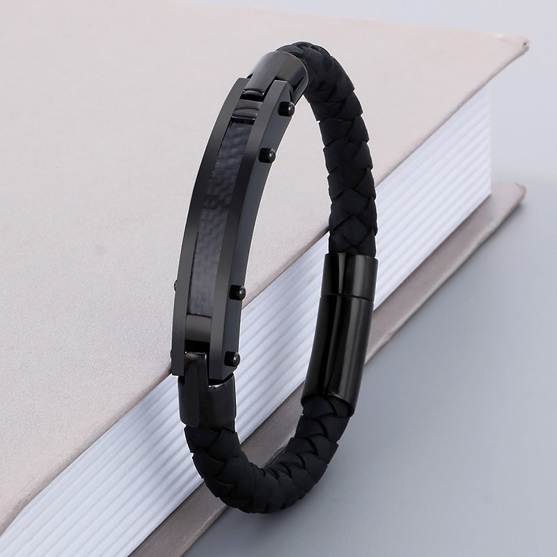 Cool Carbon Fiber Woven Leather Bracelet – & Men's Stainless Steel Bracelet