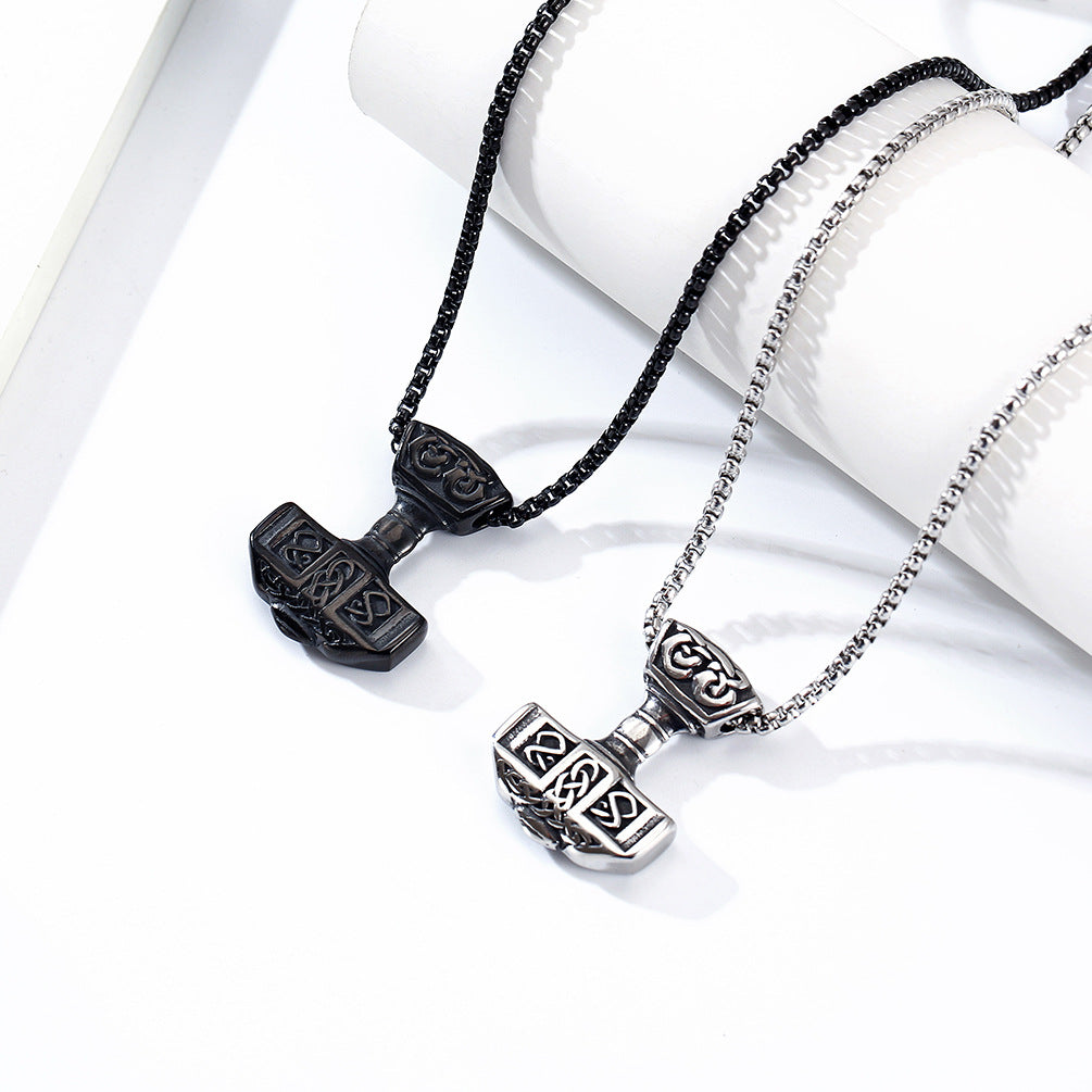 Cross-Border Retro Nordic Thor's Hammer Titanium Steel Necklace