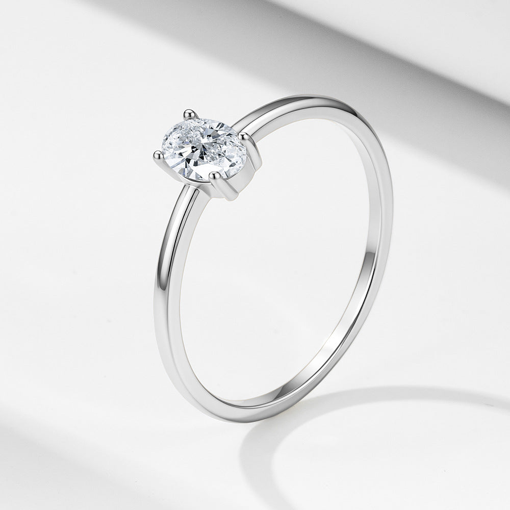 S925 Sterling Silver Single Zircon Ring Style Geometric Oval Zircon Ring