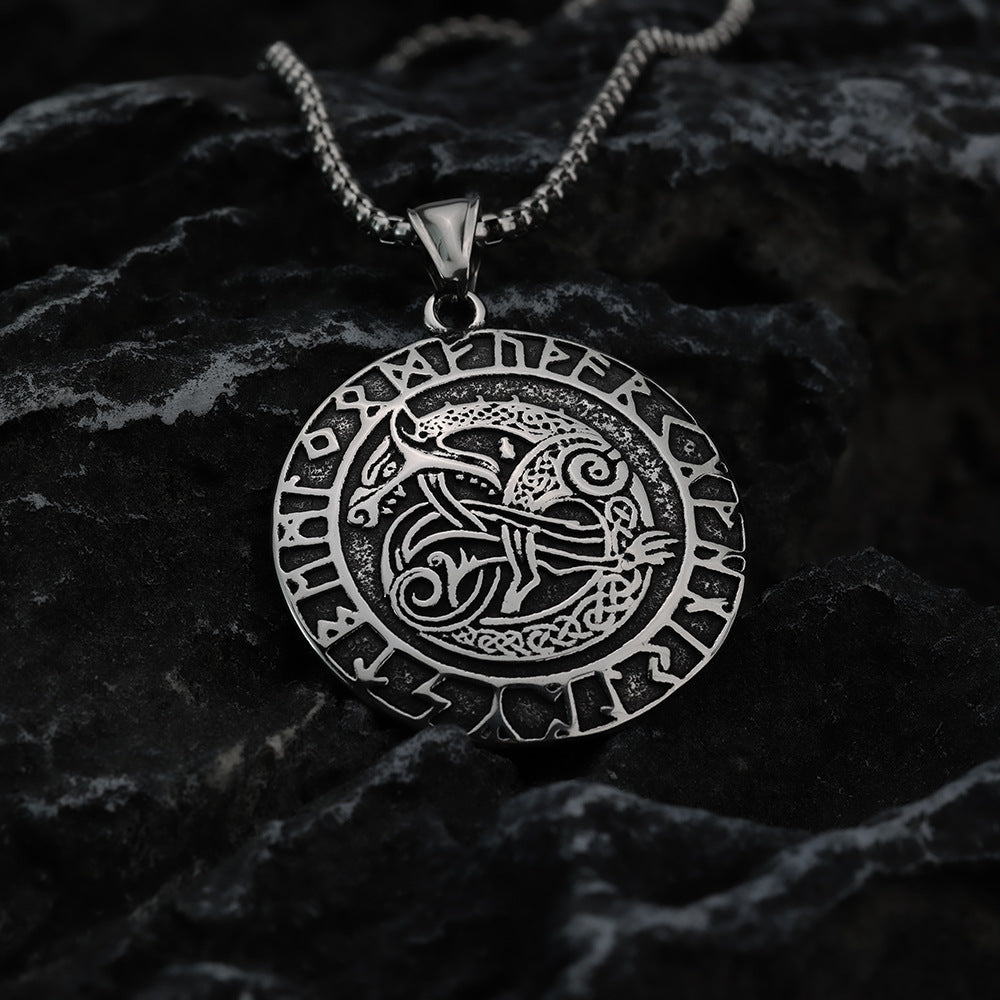 European And American Retro Stainless Steel Men's Pendant Viking Wolf Necklace