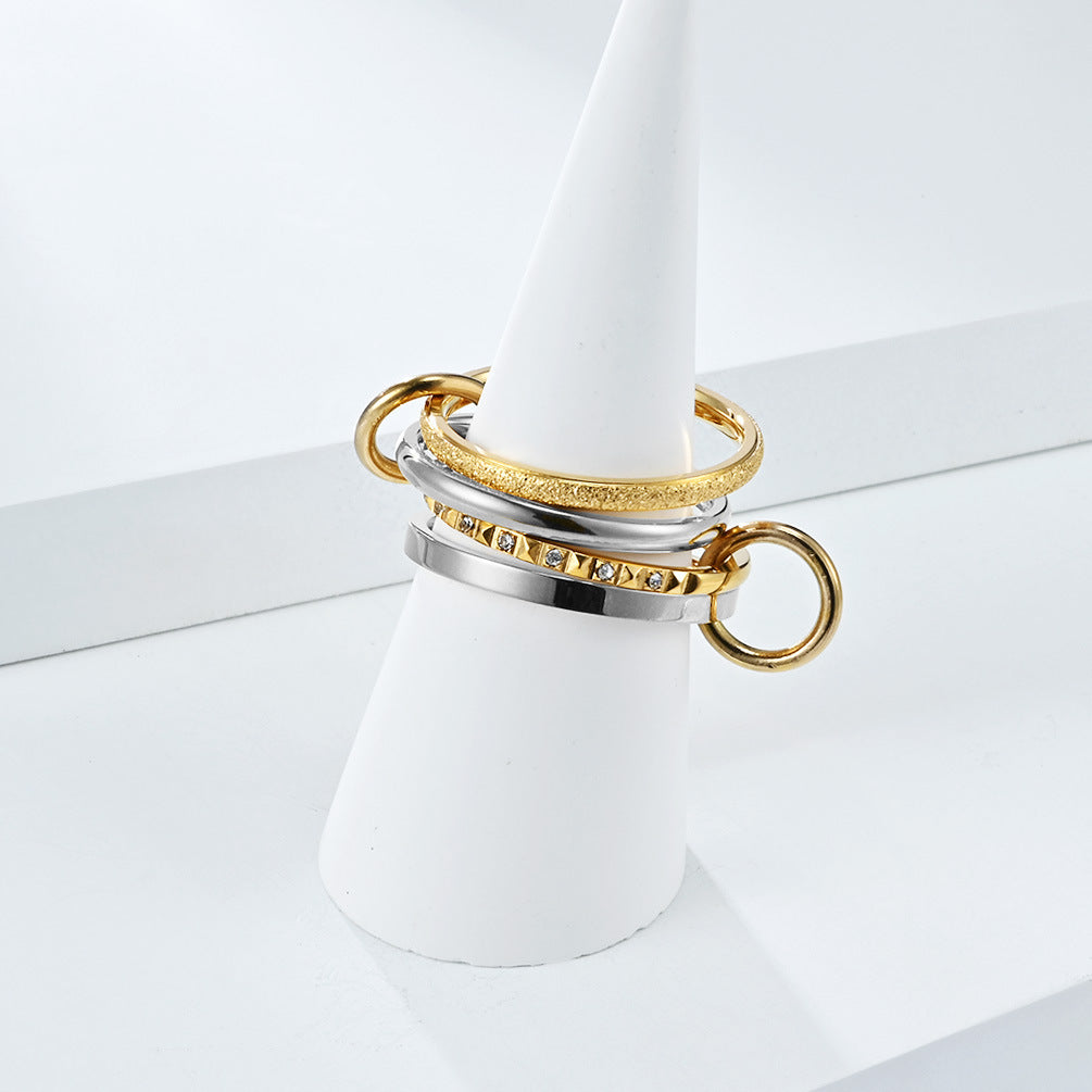 Planderful Everyday Genie Titanium Steel Ring For Unisex Stacked Niche Texture With Zircon Sparkle