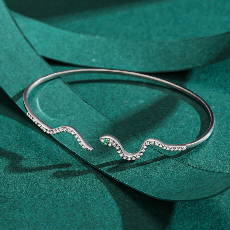 Unique Open Snake Design Sterling Silver Bracelet by Planderful Collection
