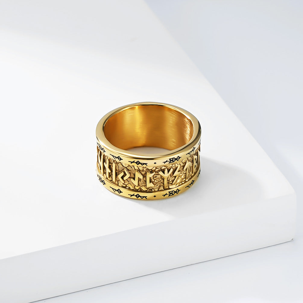 Planderful Everyday Genie Viking Ring Titanium Steel With Luhn Rune For Norse Heritage Fans