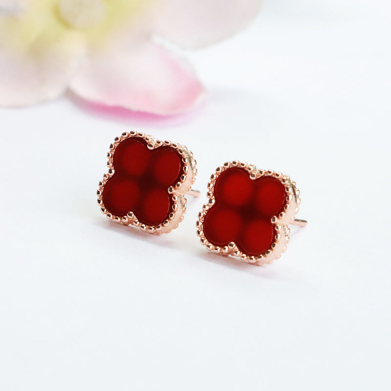 Fortune's Favor Natural Red Agate Silver Earrings