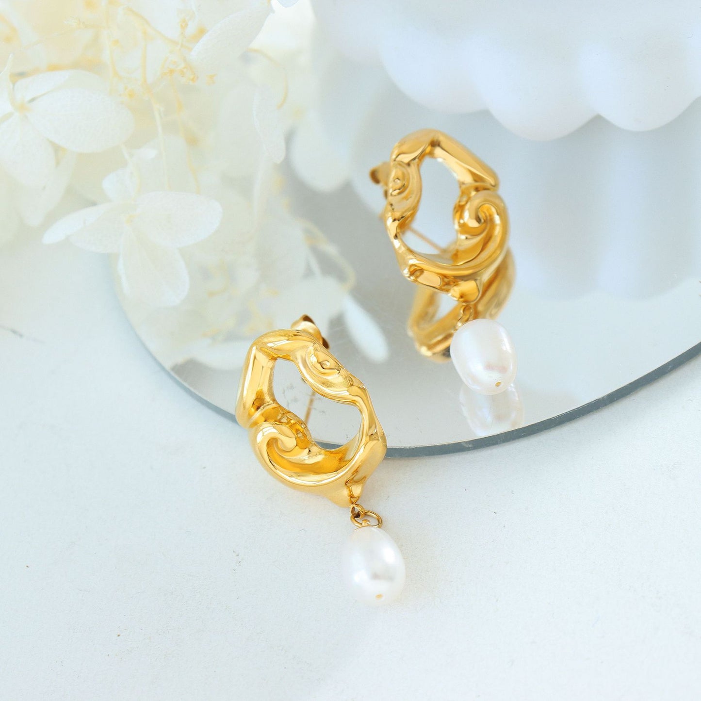 Planderful 18K Gold Plated Lava Pearl Women Earrings