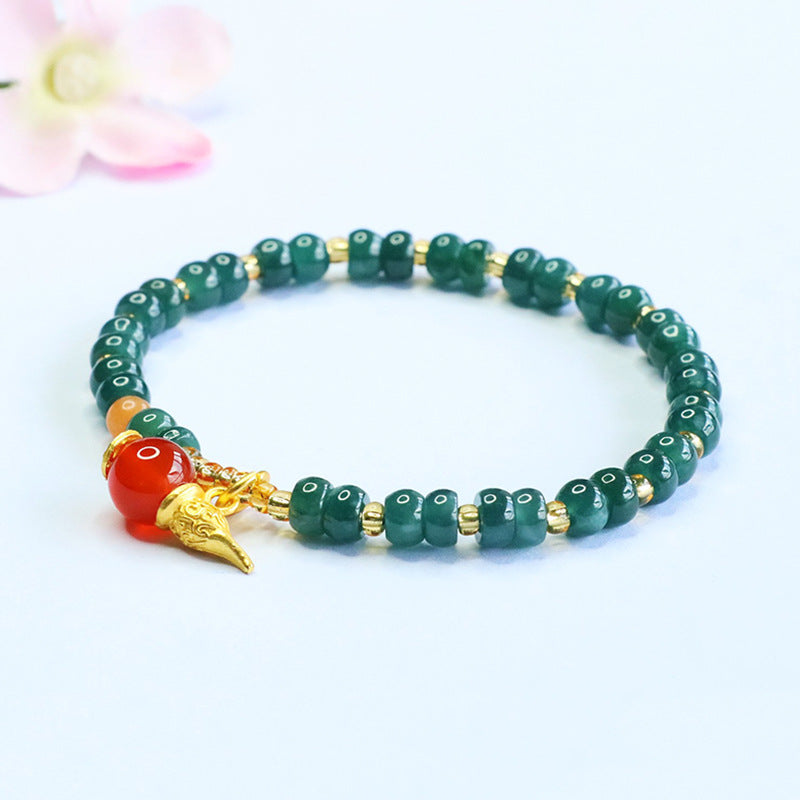 Blue Water Jadeite Gourd & Abacus Bead Beaded Bracelet