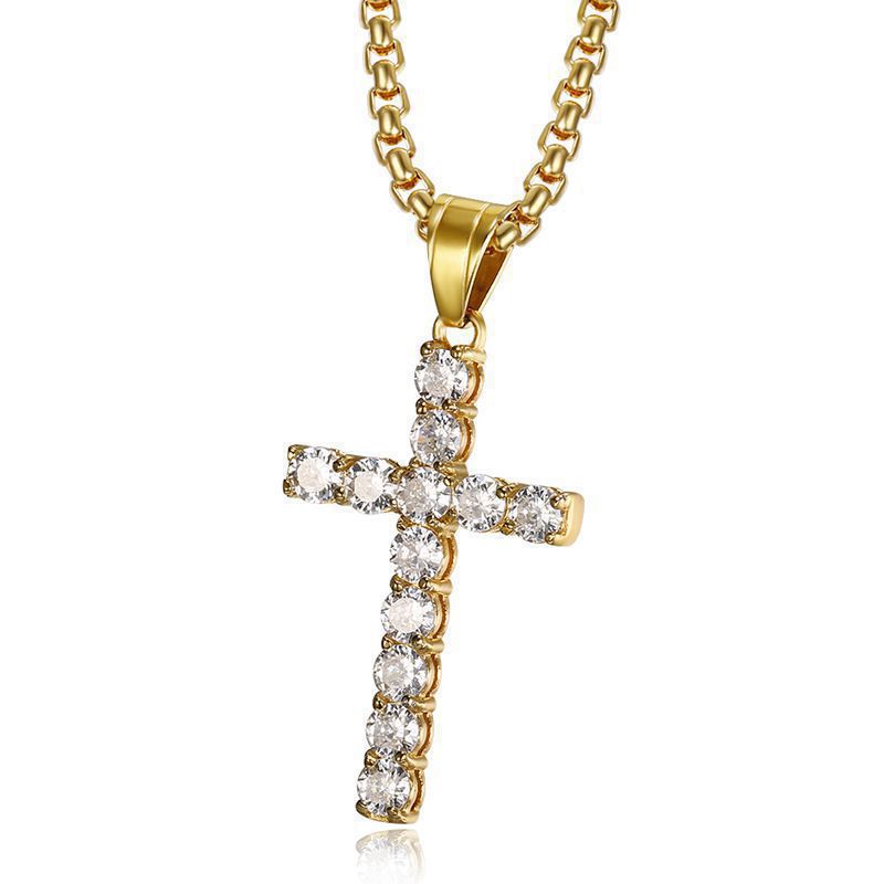 Zircon Necklace - Elegant Gold-Plated Cross Pendant