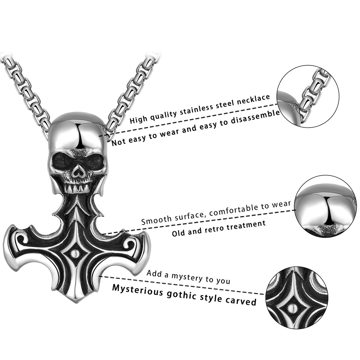 Titanium Steel Necklace - Statement Punk Hip Hop Skull Cross Pendant Necklace For Men And Women By Planderful