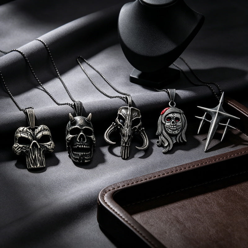Film And Television Star Wars Mandalorian Dark Demon Horns Skull Cross Mangstar Stainless Necklace