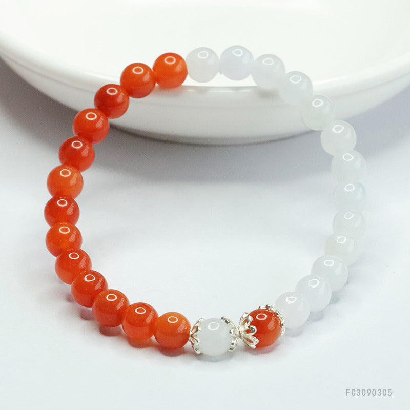 Jadeite Round Bead & Golden Silk Jade 6 mm Beaded Bracelet