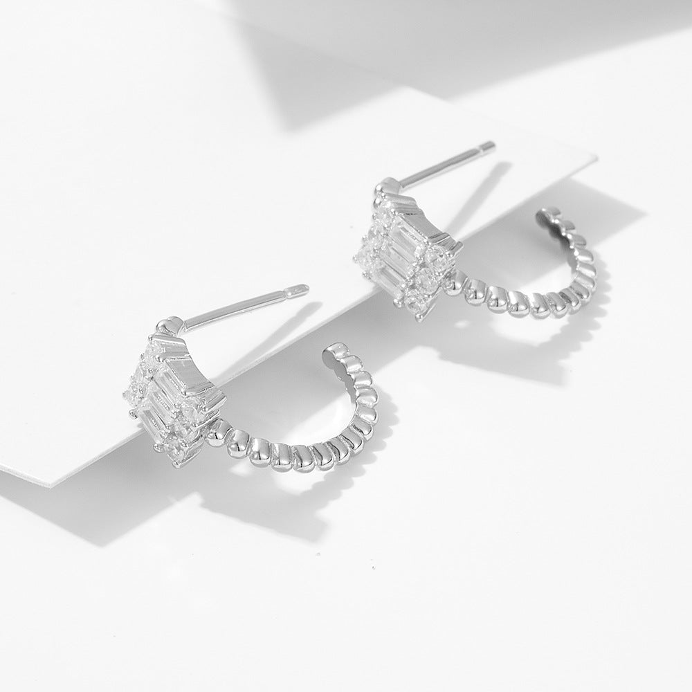 925 Sterling Silver Trend Retro Square Flash Zircon Stud Earrings Popular Zircon Earrings
