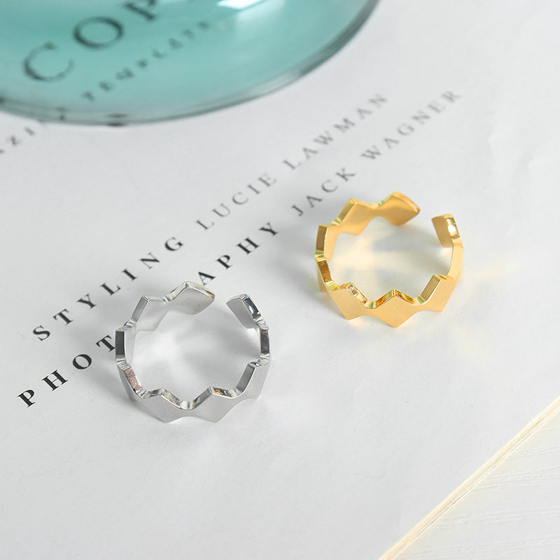 18K Gold Electroplated Rhombus Open Ring for Couples