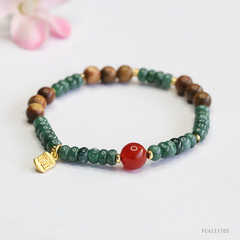 Blue Water Jadeite Abacus Bead & Agate Beaded Bracelet
