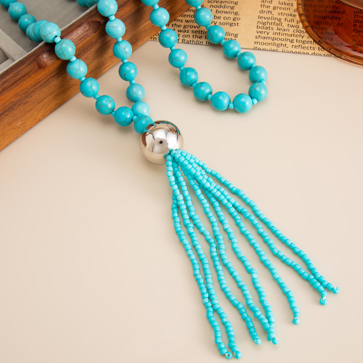 Acrylic Beaded Rice Bead Necklace Exaggerated Large Round Bead Y-Shaped Fringed