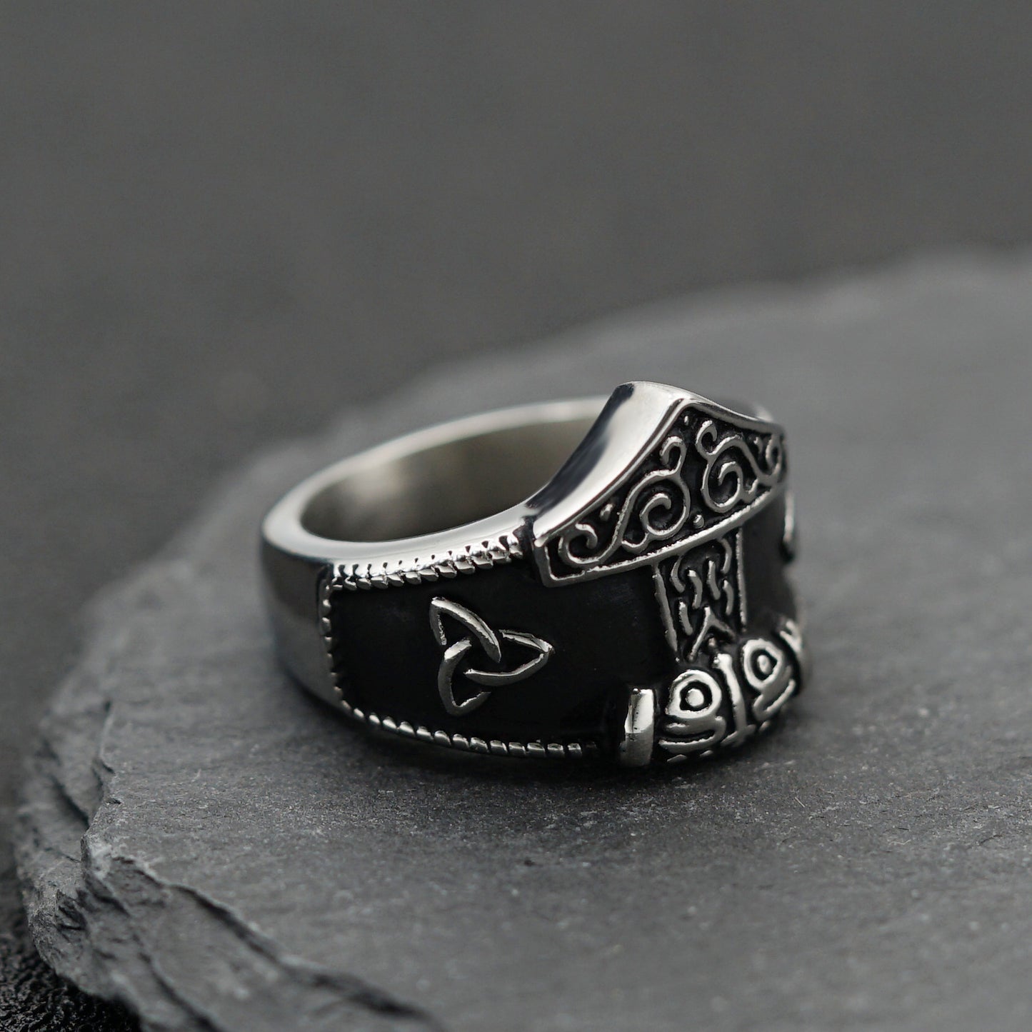 Planderful Viking Rune Ring Stainless Steel Unisex Protection Symbol Triangle Knot Bold Ring For Men And Women