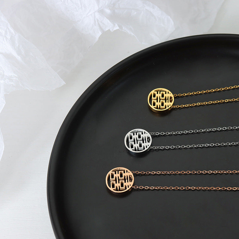 Joyful Chinese Hollow Pendant Necklace - Titanium Steel Jewelry